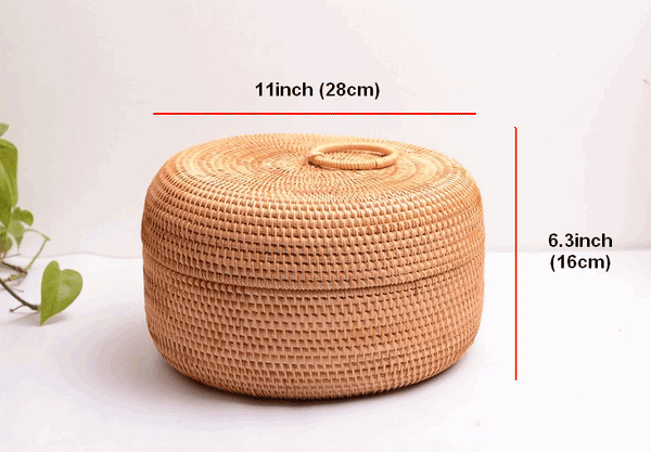 Rattan Basket, Storage Basket with Lid, Woven Basket for Kitchen, Storage Basket for Dining Room, Round Storage Basket-LargePaintingArt.com