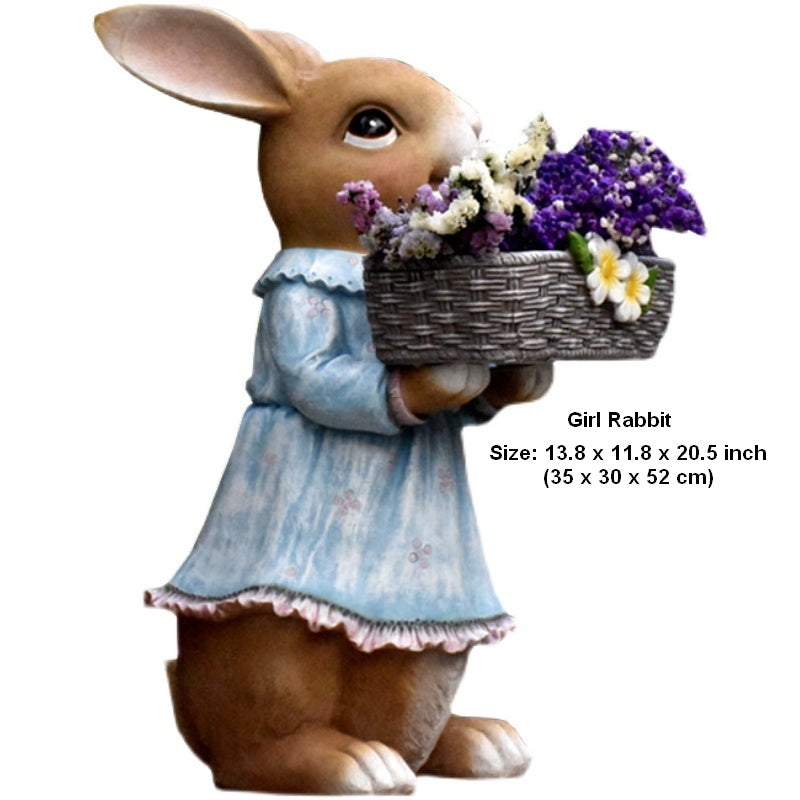 Garden Ornaments, Large Rabbit Statues for Garden, Bunny Flowerpot, Villa Outdoor Gardening Ideas, Modern Animal Garden Sculptures-LargePaintingArt.com