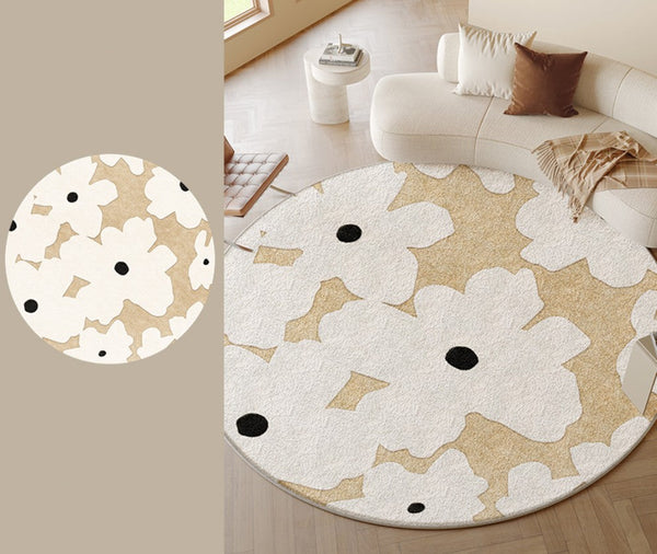 Circular Rugs for Dining Table, Abstract Contemporary Rugs for Bedroom, Modern Round Rugs under Coffee Table, Modern Cream Color Rugs for Living Room-LargePaintingArt.com