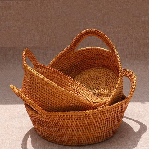 Round Storage Baskets, Storage Baskets for Shelves, Rattan Storage Basket, Woven Storage Basket for Kitchen, Set of 3-LargePaintingArt.com