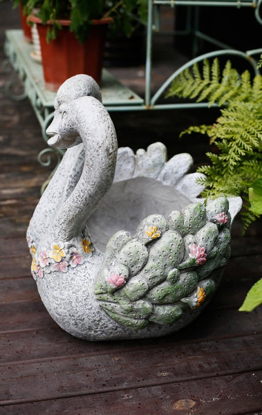 Extra Large Animal Statue for Garden Ornament, Swan Lovers Flower Pot, Swan Lovers Statues, Villa Courtyard Decor, Outdoor Decoration Ideas, Garden Ideas-LargePaintingArt.com