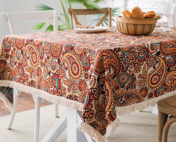 Oriental Rectangular Table Covers for Coffee Table, Large Modern Linen Tablecloths, Bohemian Rectangular Tablecloth for Oval Table-LargePaintingArt.com