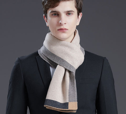 Beige Business Formal Men Scarf Styles, Gray Thick Wool Scarf, Wool Scarf for Gentleman, Men's Winter Scarf, Casual Scarf Men, Men's Wool Scarf Winter, Red Fashion Scarf-LargePaintingArt.com