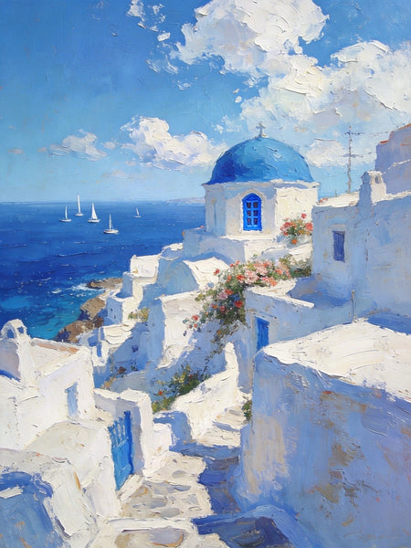 Buy Original Paintings, Harmony of Aegean Hues, Small Paintings On Canvas, Original Landscape Art, Hand Painted Canvas Art, Heavy Texture Wall Art Paintings-LargePaintingArt.com