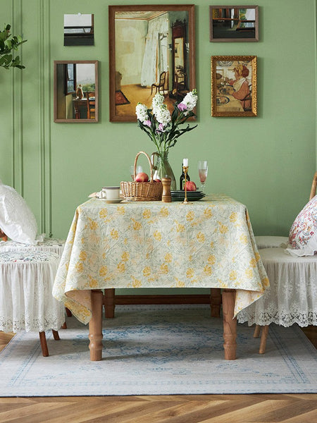 Natural Spring Farmhouse Table Cloth, Large Modern Rectangle Tablecloth for Dining Room Table, Square Tablecloth for Round Table, Flower Pattern Tablecloth-LargePaintingArt.com
