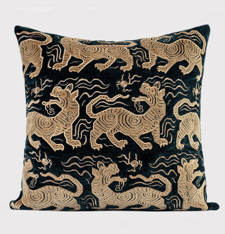 Embroidery Tiger Pattern Pillows for Couch, Contemporary Modern Sofa Pillows, Decorative Throw Pillows for Bedroom, Large Modern Sofa Pillow for Living Room-LargePaintingArt.com