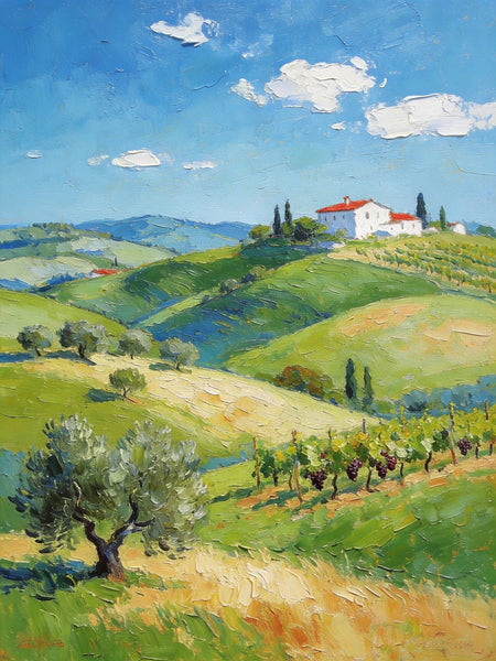 Canvas Paintings for Bedroom, Tranquil Tuscan Hills, Heavy Texture Artwork, Small Oil Paintings, Hand Painted Canvas Art, Original Landscape Paintings-LargePaintingArt.com