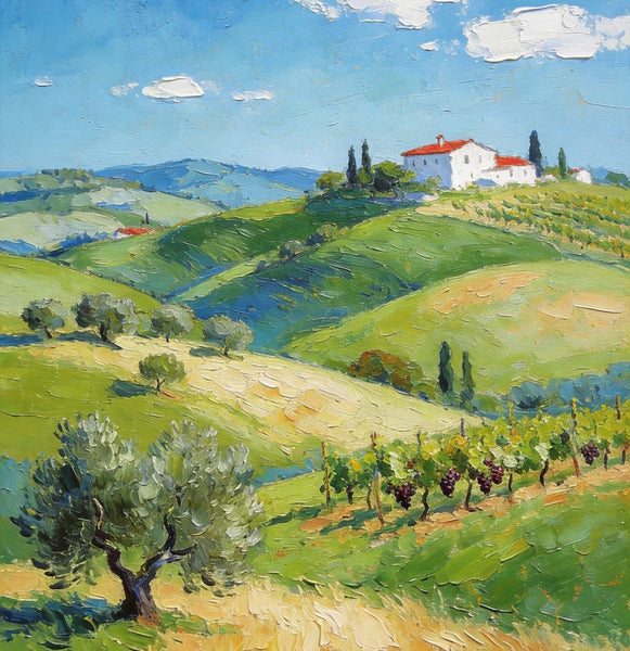 Canvas Paintings for Bedroom, Tranquil Tuscan Hills, Heavy Texture Artwork, Small Oil Paintings, Hand Painted Canvas Art, Original Landscape Paintings-LargePaintingArt.com