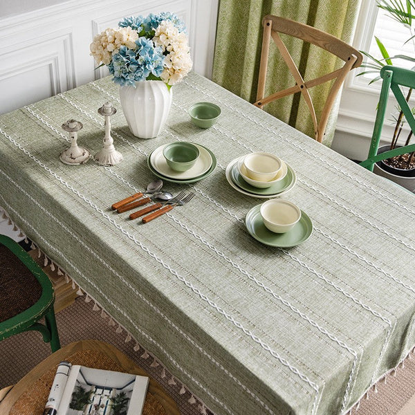 Rectangular Tablecloth for Sale, Modern Table Cloths for Dining Room, Kitchen Rectangular Table Covers, Farmhouse Green Cotton and Linen Table Cloth-LargePaintingArt.com