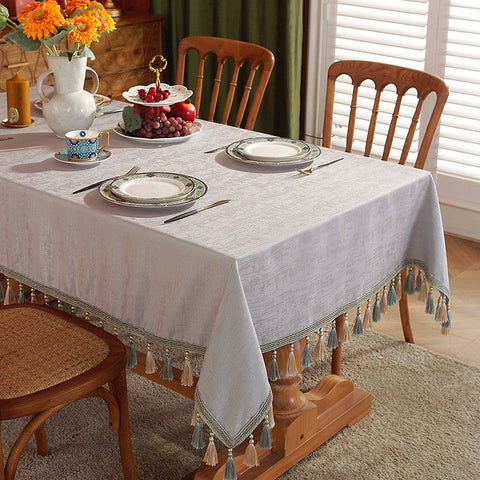 Gray Fringes Tablecloth for Home Decoration, Modern Rectangle Tablecloth, Large Simple Table Cloth for Dining Room Table, Square Tablecloth for Round Table-LargePaintingArt.com
