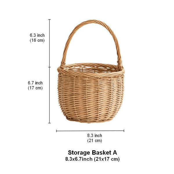 Wicker Storage Basket for Kitchen, Hand-woven Picnic Food Basket with Handle, Willow Weaving Baskets for Vegetable, Natural Fruit Basket, Storage Basket for Shelves