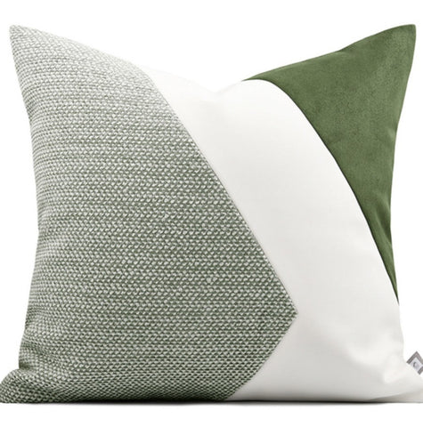 Green White Modern Pillows for Couch, Abstract Decorative Throw Pillows for Living Room, Large Modern Sofa Cushion, Decorative Pillow Covers-LargePaintingArt.com