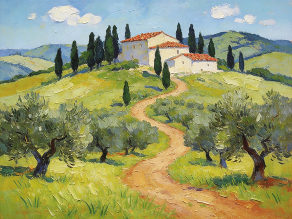 Serene Tuscan Landscape, Original Landscape Paintings, Landscape Canvas Paintings, Buy Paintings Online, Hand Painted Canvas Art-LargePaintingArt.com