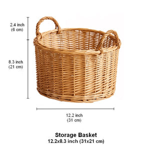 Small Picnic Fruit Basket with Handle, Kitchen Storage Baskets, Natural Hand-woven Wicker Round Storage Basket, Small Willow Weaving Baskets for Vegetable, Natural Fruit Storage Basket-LargePaintingArt.com