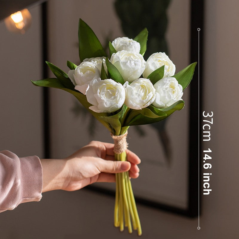 Spring Artificial Floral for Dining Room Table, White Tulip Flowers, Bedroom Flower Arrangement Ideas, Simple Modern Floral Arrangement Ideas for Home Decoration-LargePaintingArt.com