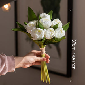 Spring Artificial Floral for Dining Room Table, White Tulip Flowers, Bedroom Flower Arrangement Ideas, Simple Modern Floral Arrangement Ideas for Home Decoration-LargePaintingArt.com
