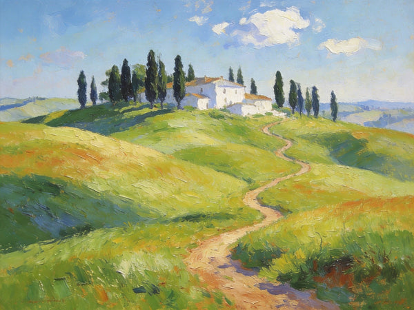 Idyllic Tuscan Countryside, Small Landscape Paintings on Canvas, Original Oil Paintings, Palette Knife Oil Paintings, Original Landscape Paintings, Hand Painted Canvas Artwork-LargePaintingArt.com