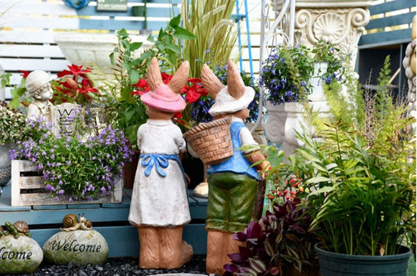 Garden Courtyard Ornaments, Large Rabbit Statue for Garden, Villa Outdoor Decor Gardening Ideas, Bunny Flowerpot, Modern Garden Sculptures-LargePaintingArt.com