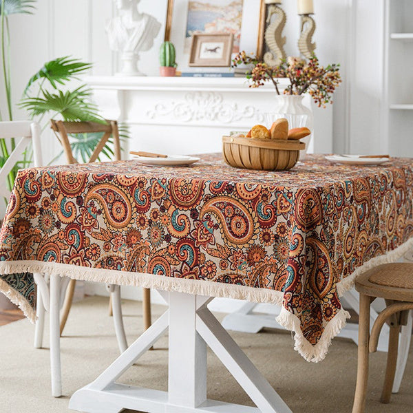 Oriental Rectangular Table Covers for Coffee Table, Large Modern Linen Tablecloths, Bohemian Rectangular Tablecloth for Oval Table-LargePaintingArt.com