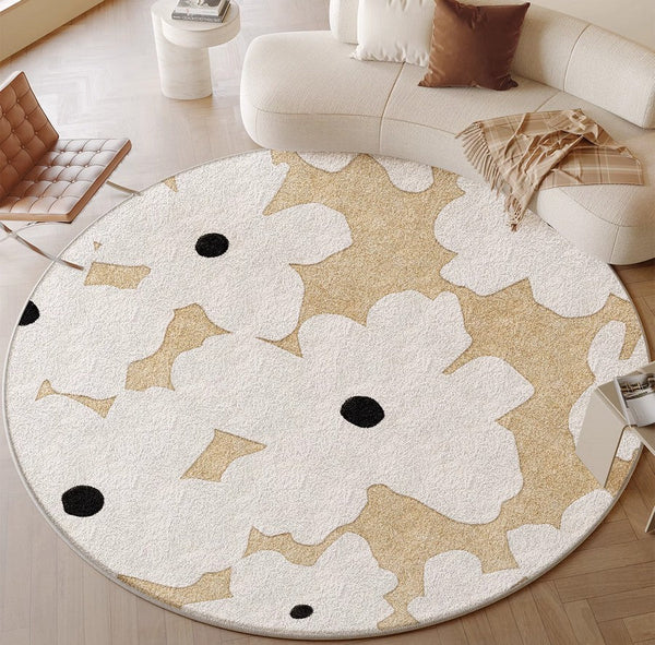 Circular Rugs for Dining Table, Abstract Contemporary Rugs for Bedroom, Modern Round Rugs under Coffee Table, Modern Cream Color Rugs for Living Room-LargePaintingArt.com