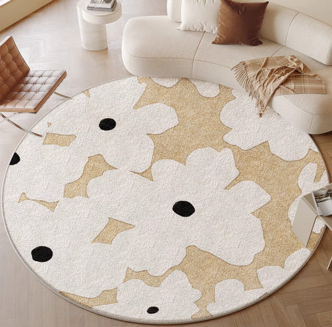 Circular Rugs for Dining Table, Abstract Contemporary Rugs for Bedroom, Modern Round Rugs under Coffee Table, Modern Cream Color Rugs for Living Room-LargePaintingArt.com