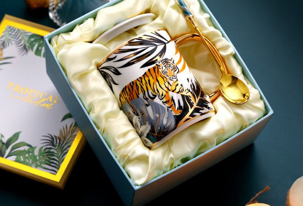 Modern Ceramic Mugs in Gift Box, Large Capacity Jungle Animal Porcelain Mugs, Creative Porcelain Cups, Large Ceramic Mugs for Office-LargePaintingArt.com