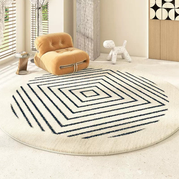 Abstract Contemporary Round Rugs for Bedroom, Geometric Modern Rug Ideas for Living Room, Thick Round Rugs for Dining Room-LargePaintingArt.com