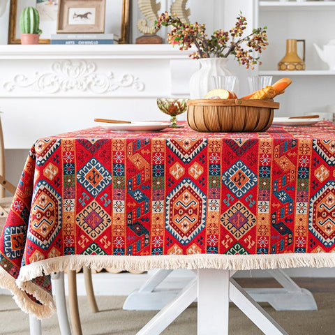Bohemian Rectangular Tablecloth for Oval Table, Oriental Rectangular Table Covers for Coffee Table, Large Modern Linen Tablecloths-LargePaintingArt.com