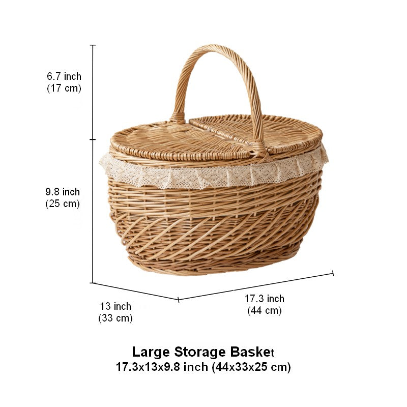 Extra Large Kitchen Storage Baskets, Picnic Storage Basket with Handle, Natural Hand-woven Wicker Storage Basket, Lovely Willow Weaving Baskets for Vegetable, Natural Fruit Storage Baskets-LargePaintingArt.com