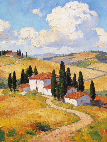 Canvas Paintings for Living Room, Tuscan Hillside Beauty, Small Original Paintings, Hand Painted Canvas Art, Landscape Oil Paintings-LargePaintingArt.com
