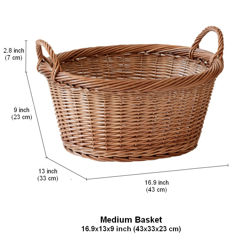 Willow Weaving Baskets for Vegetable, Natural Fruit Basket, Kitchen Storage Baskets, Large Picnic Food Basket with Handle, Natural Hand-woven Wicker Storage Basket-LargePaintingArt.com
