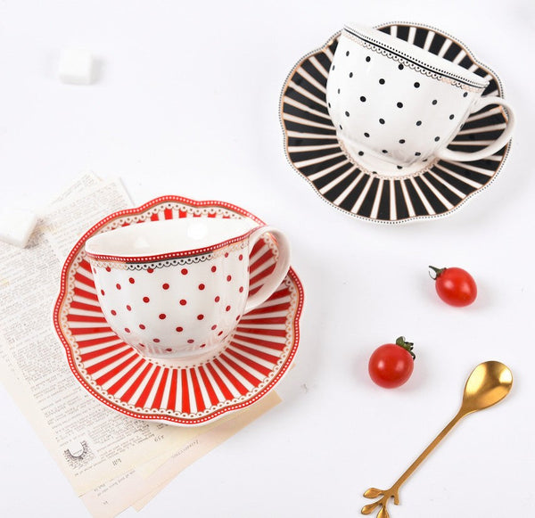 Unique Porcelain Cup and Saucer, Afternoon British Tea Cups, Creative Porcelain Tea Cup Saucer Set, Elegant Modern Ceramic Coffee Cups-LargePaintingArt.com