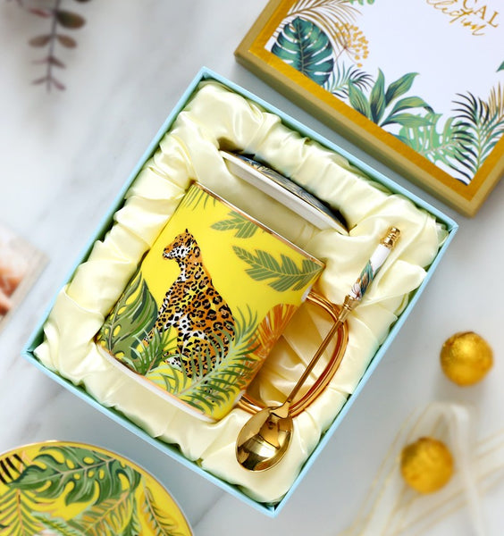 Modern Ceramic Mugs in Gift Box, Large Capacity Jungle Animal Porcelain Mugs, Creative Porcelain Cups, Large Ceramic Mugs for Office-LargePaintingArt.com