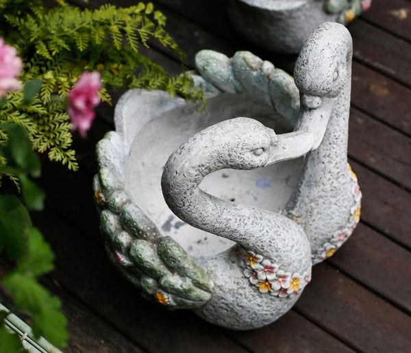 Extra Large Animal Statue for Garden Ornament, Swan Lovers Flower Pot, Swan Lovers Statues, Villa Courtyard Decor, Outdoor Decoration Ideas, Garden Ideas-LargePaintingArt.com