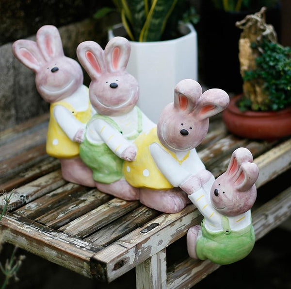 Lovely Rabbits Statues, Cute Rabbits in the Garden, Animal Resin Statue for Garden Ornament, Outdoor Decoration Ideas, Garden Ideas-LargePaintingArt.com