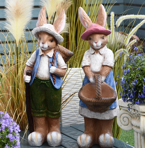 Garden Courtyard Ornaments, Large Rabbit Statue for Garden, Villa Outdoor Decor Gardening Ideas, Bunny Flowerpot, Modern Garden Sculptures-LargePaintingArt.com