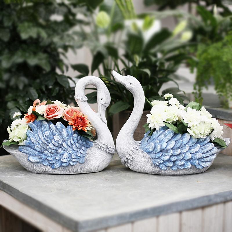 Large Blue Swan Flower Pot Animal Statue For Garden Ornament Swan Lovers Statues Villa Courtyard Decor Outdoor Decoration Ideas, Blue Swan Planter, Elegant Swan Flower Container, Romantic Swan Sculpture, Blue Swan Garden Art, Swan Couple Statue, Resin Blue Swan, Patio Swan Pot, Outdoor Swan Ornament, Courtyard Swan Decor