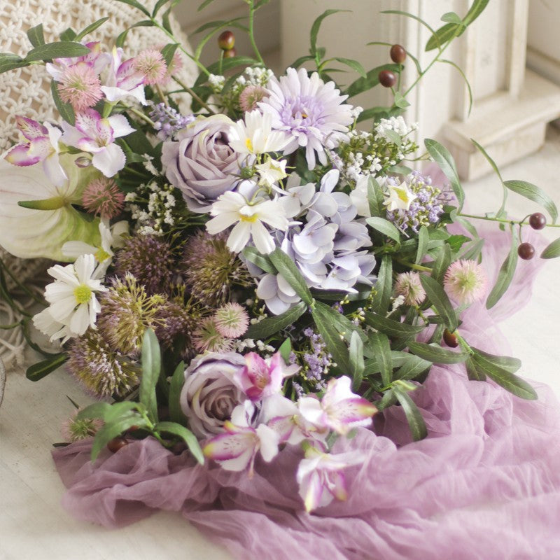Beautiful Spring Flower Arrangement for Home Decoration, Table Centerpiece, Large Bunch of Purple Romantic Flowers, Real Touch Artificial Floral for Living Room-LargePaintingArt.com
