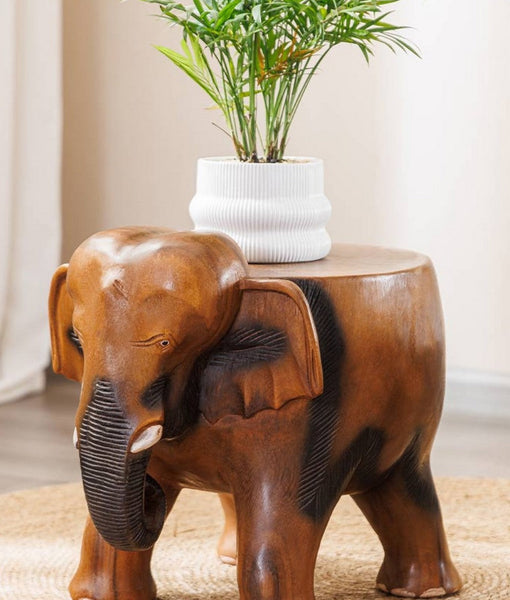 Handmade Solid Wood low Stool, Elephant Wooden Stool, Elephant Sofa Stool, Dining Table Stool, Creative Shoe-changing Stool-LargePaintingArt.com