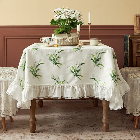 Cotton Embroidery Lace Rectangle Tablecloth for Dining Room Table, Farmhouse Table Cloth, Spring Flower Pattern Tablecloth, Square Tablecloth for Round Table-LargePaintingArt.com