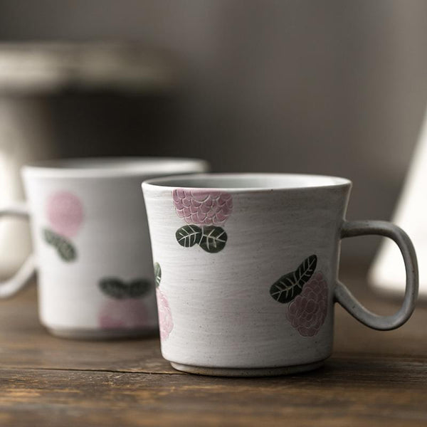 Handmade Pottery Coffee Cup, 10 oz Rose Ceramic Coffee Mug, Cappuccino Coffee Cup, Tea Cup-LargePaintingArt.com