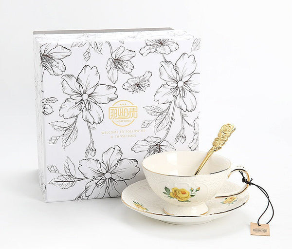 Ceramic Tea Cup with Saucer, Tea Cup Set, Vintage Tea Cup Set, Modern Ceramic Cups, European Tea Cup Set, Porcelain Tea Cups, Floral Tea Cup Set, Classic British Tea Cups, Elegant Tea Cup With Saucer-LargePaintingArt.com