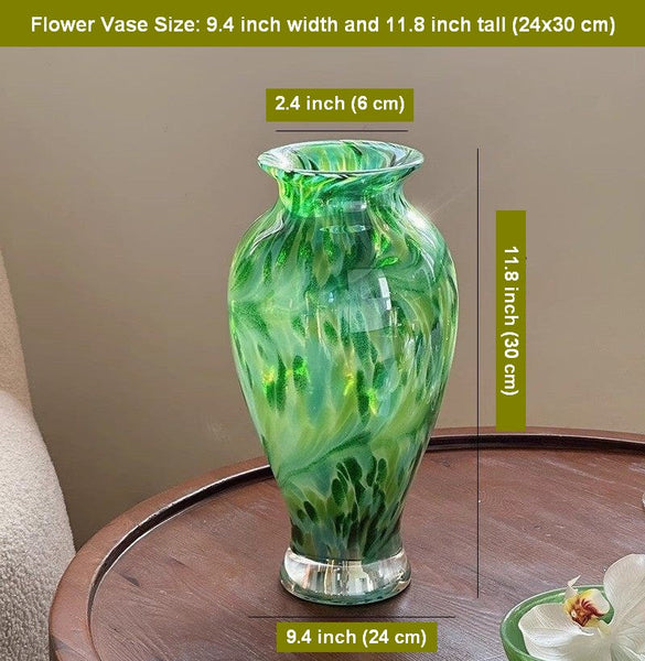 Large Green Glass Flower Vases, Modern Glass Flower Vases, Water Holding Flower Vases, Handmade Flower Vases on Table-LargePaintingArt.com
