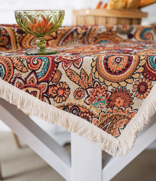 Oriental Rectangular Table Covers for Coffee Table, Large Modern Linen Tablecloths, Bohemian Rectangular Tablecloth for Oval Table-LargePaintingArt.com