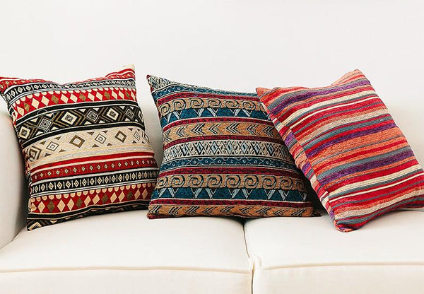 Unique Bohemian Decorative Sofa Pillows, Extra Large Geometric Pattern Chenille Throw Pillows, Oriental Throw Pillow for Couch-LargePaintingArt.com