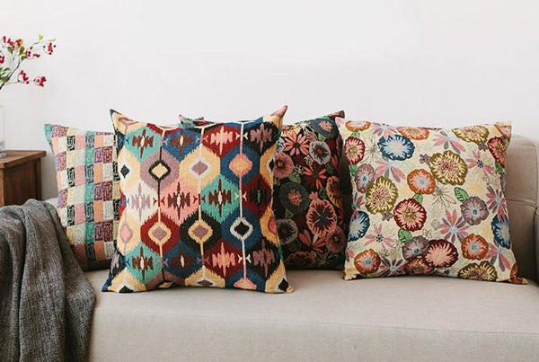 Geometric Pattern Chenille Throw Pillow for Couch, Bohemian Decorative Sofa Pillows, Decorative Throw Pillows for Living Room