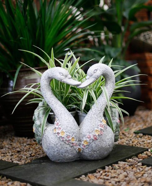 Extra Large Animal Statue for Garden Ornament, Swan Lovers Flower Pot, Swan Lovers Statues, Villa Courtyard Decor, Outdoor Decoration Ideas, Garden Ideas-LargePaintingArt.com