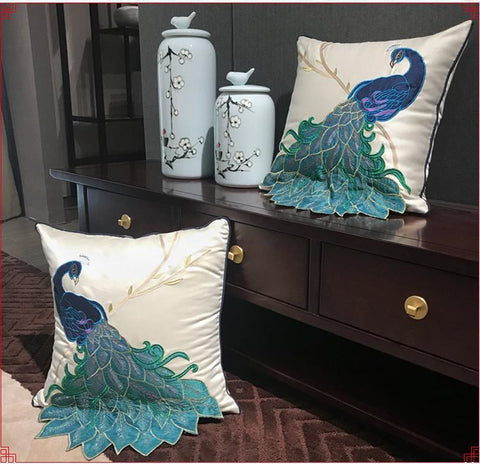 Beautiful Decorative Throw Pillows, Embroider Peacock Cotton and linen Pillow Cover, Decorative Sofa Pillows, Decorative Pillows for Couch-LargePaintingArt.com