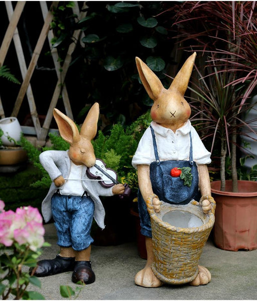 Bunny Flower Pot, Villa Outdoor Decor Gardening Ideas, House Warming Gift, Garden Courtyard Ornament, Large Rabbit Statue for Garden-LargePaintingArt.com
