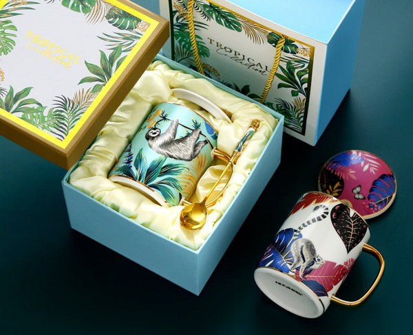 Unique Ceramic Mugs in Gift Box, Creative Porcelain Cups, Large Capacity Jungle Animal Porcelain Mugs, Large Ceramic Mugs for Office-LargePaintingArt.com